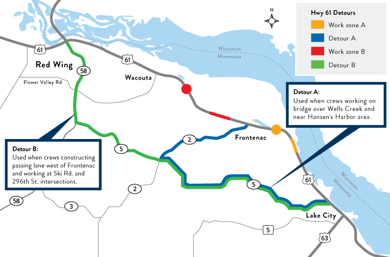 Map of detour routes. Two routes will be used.