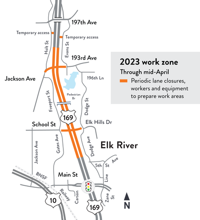 Work zone map March through mid-April 2023