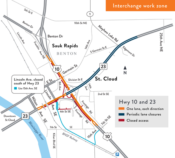 Interchange work zone map on May 22