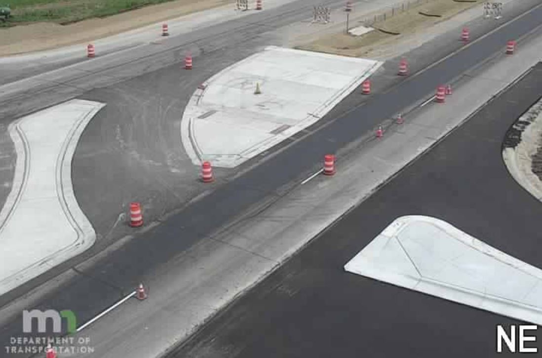 Traffic camera view of Highway 14 at Olmsted County Road 3 where a J-turn is being built.