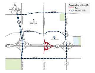 Follow alternate routes using Hwy 36, I-35W or Snelling Ave. to Co. Rd. C for the closure