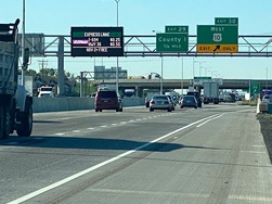 Photo shows E-ZPass lane on freeway