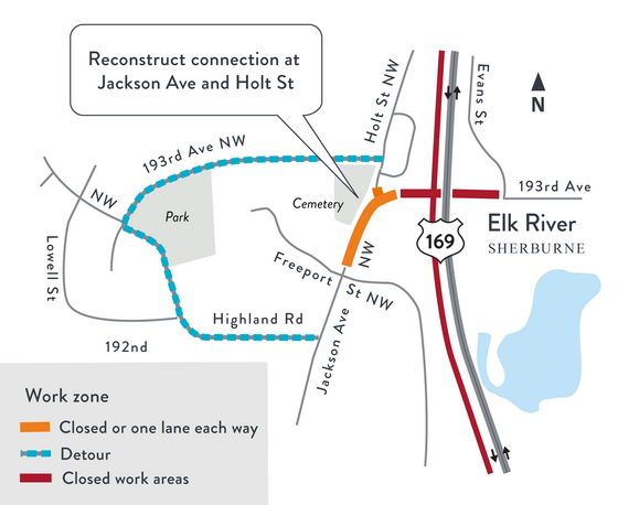 Work zone map Jackson Ave. Elk River