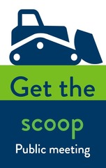 Decorative: Get the scoop - open house graphic with bull dozer clip art