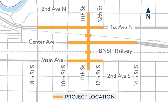 Project map showing entire project area for the 11th Street underpass project