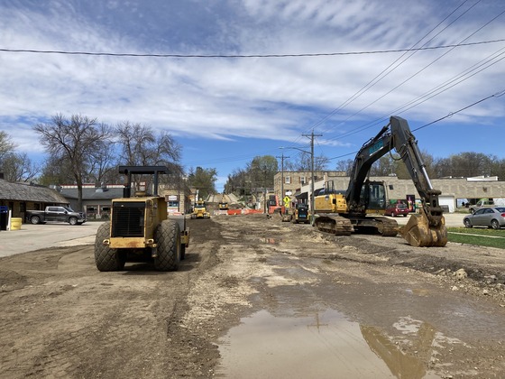 Photo of construction on Highway 57 in Mantorville near Fifth Street on May 1, 2024.