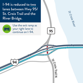 I-94 exit and entrance ramps to Hwy 95/St. Croix Trail should be used as right through lane