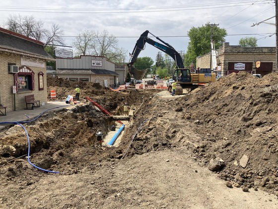 Photo of construction work in downtown Mantorville, Minnesota.