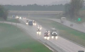 Heavy rain on highway