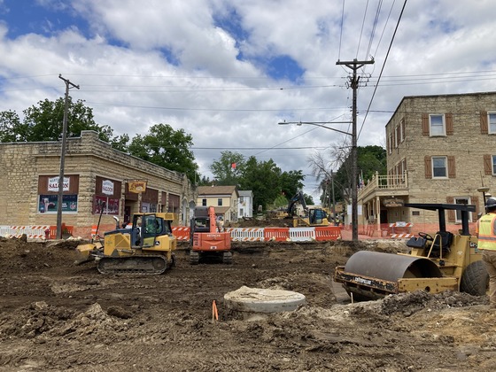 Photo showing construction work on Highway 57 Mantorville reconstruction at Fifth Street.