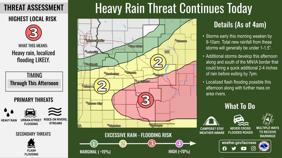 Image of areas expecting additional heavy rain - the heaviest in red. Source: National Weather Service