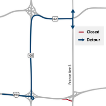 Eastbound I-494 to France Avenue ramp closure and detour map