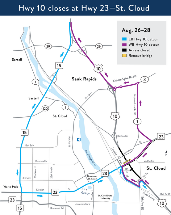Hwy 10 closure and detour map
