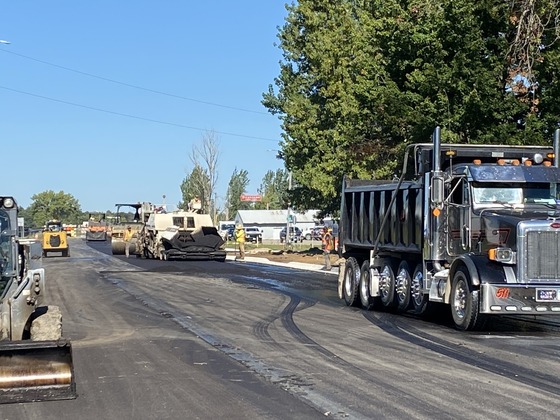 Photo showing paving asphalt work on Highway 56 in LeRoy, Minnesota on September 20, 2024.