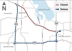 Eastbound Highway 55 ten day closure and detour map