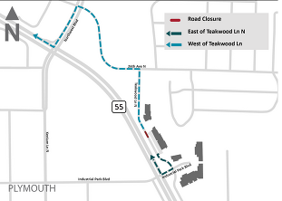Teakwood Lane North closure and detours map