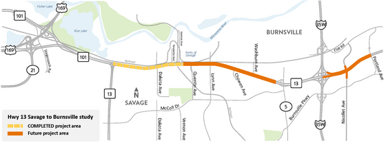Highway 13 from Quentin Avenue in Savage to Nicollet Avenue in Burnsville project area map