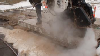 Cutting cement slab with large saw