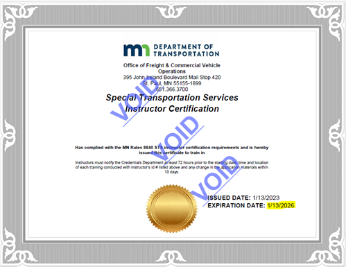 STS trainer certificate sample