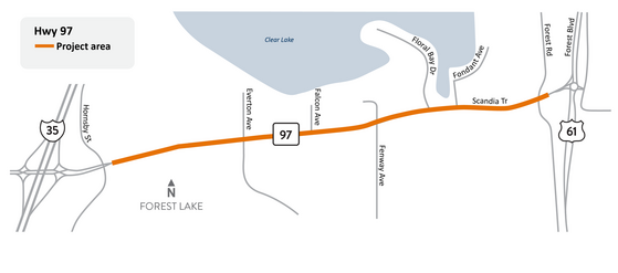 Highway 97 between I-35 and Highway 61 in Forest Lake project area map