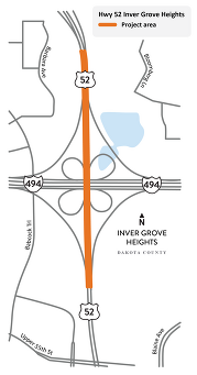 Highway 52 over I-494 in Inver Grove Heights project area map