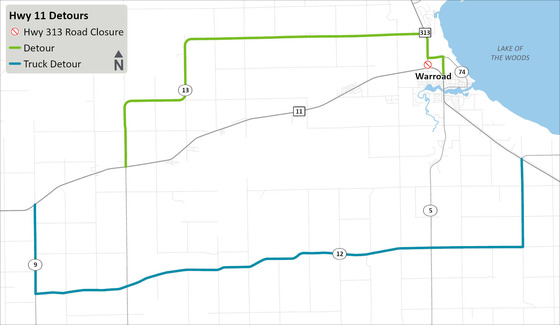 Hwy 11 truck detour