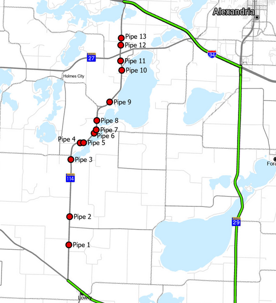 Map of pipe locations on Highway 114