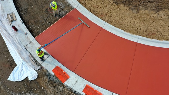 Highway 371 colored concrete at roundabout