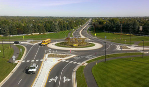 Picture of roundabout showing pedestrian crossings
