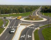 Cars moving through a roundabout