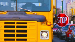 School bus with stop arm extended