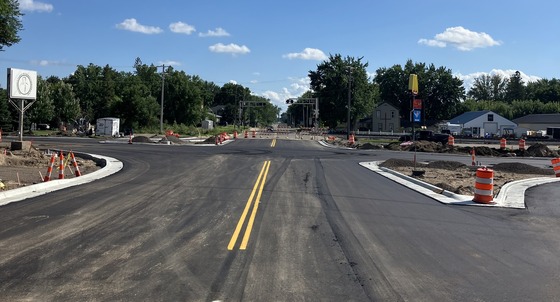 Photo of the newly paved and striped road