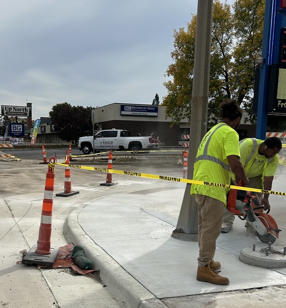 Saw cuts at pedestrian ramps
