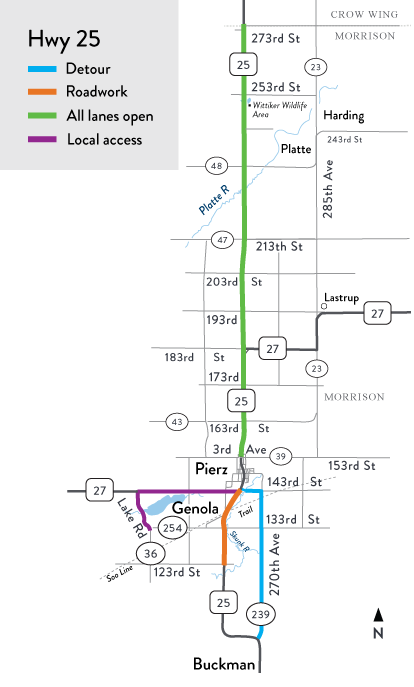 Hwy 25 north of Pierz is open!