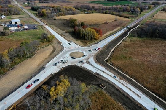 Aerial view of roundabout