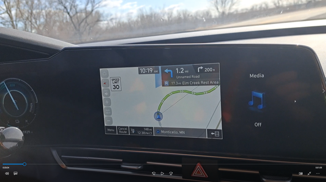 Hyundai Elantra navigation system providing directions.
