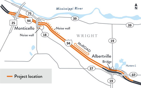 I-94 work zone map - Albertville to Monticello