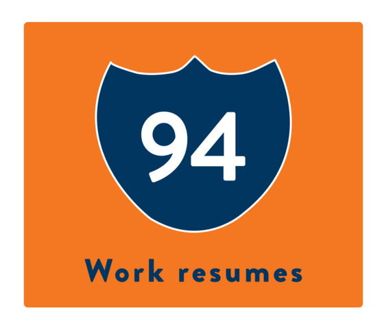 Decorative: work resumes and I-94 road sign icon