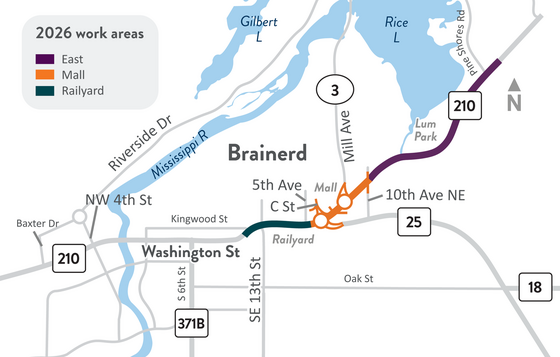 Hwy 210 Brainerd work segments in 2026