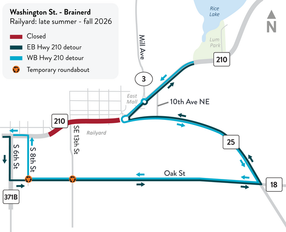 Hwy 210 work zone map - Railroad segment
