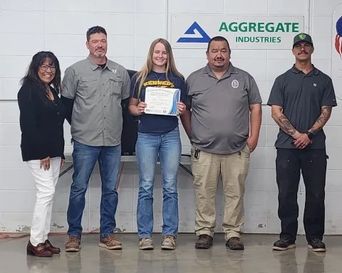 Piper Hartmann, 2025 pre-apprenticeship training graduation, with  program administrators and instructors