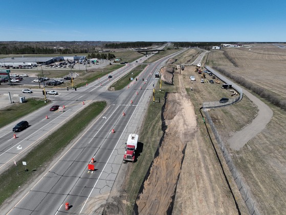 Crews are currently constructing the temporary bypass lane on Highway 197 in Bemidji. Photo taken May 13. 