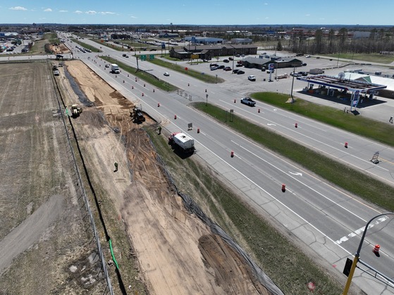 Crews begin construction of the temporary bypass lane on Highway 197 in Bemidji.