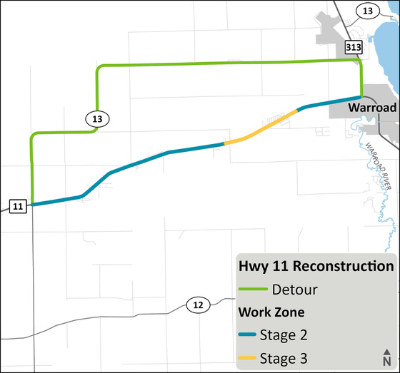 Highway 11 Roseau to Warroad east side project map