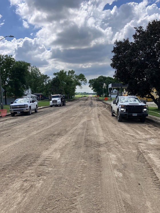 Highway 28 in Cyrus, looking west. Local traffic can expect to encounter flagging operations where crews are reclaiming the roadway.