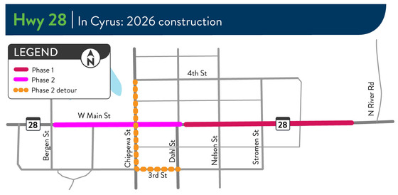 Highway 28 Cyrus Phase 2 construction map