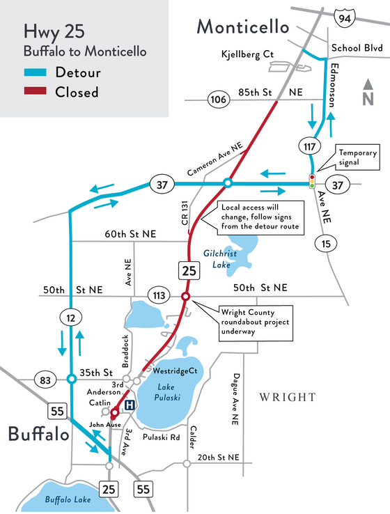 Hwy 25 detour Buffalo to Monticello
