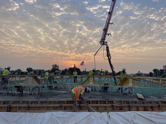 Bridge deck pour with sunrise