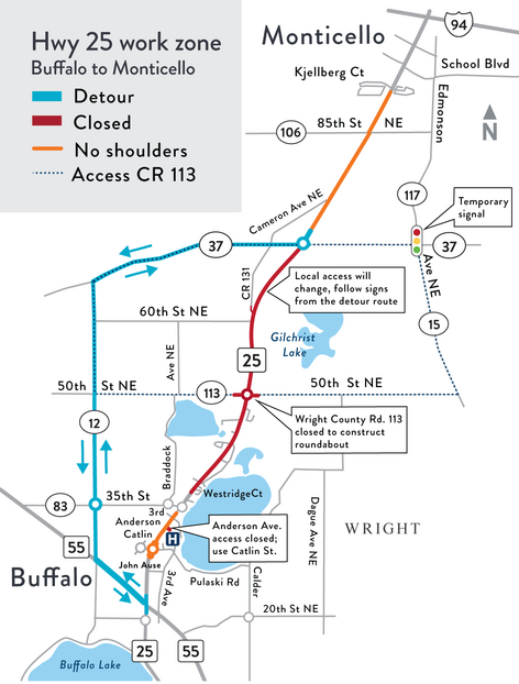 Work zone detour map on Aug. 21