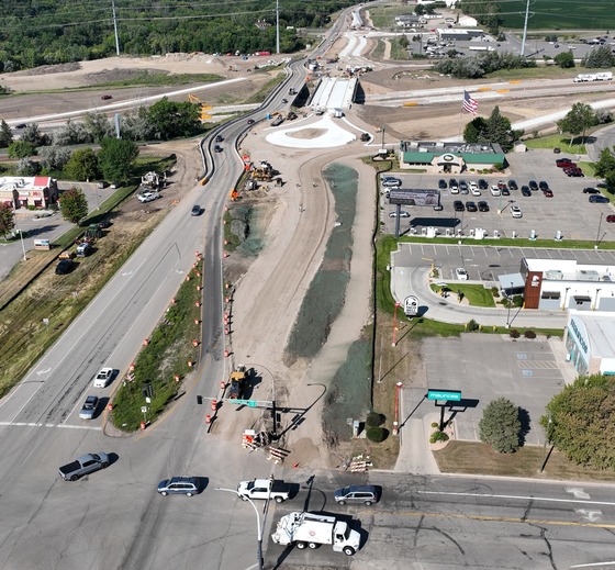 Aerial view of Highway 210 bridge from Western Avenue looking west